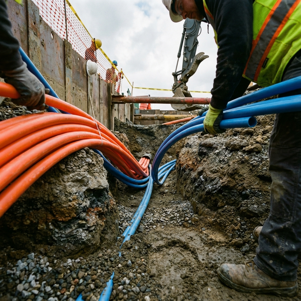 Underground civil utility trench construction